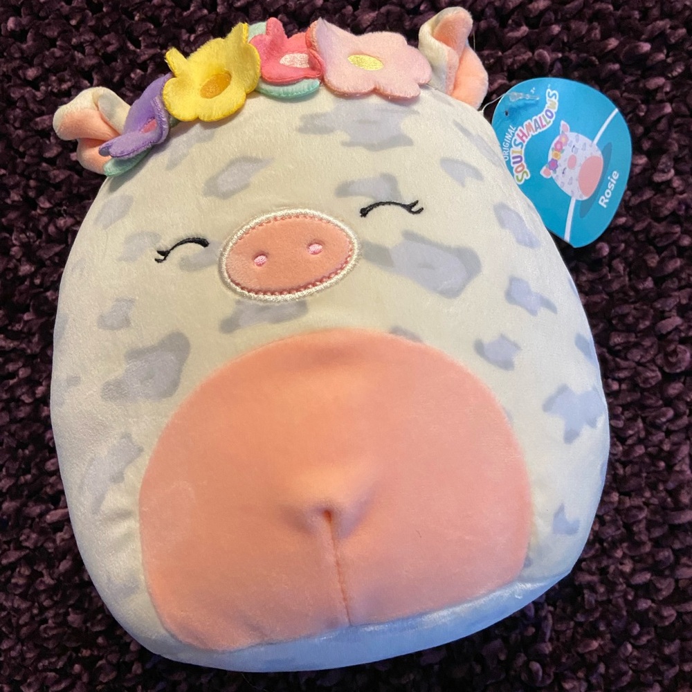 Squishmallows Rosie Pastel Cow Plush Toy - Soft Pink & Light Gray
